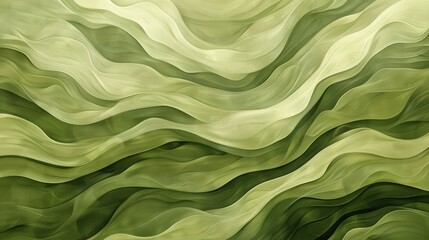 Obraz premium Gentle waves painted in shades of olive green, creating a soothing abstract pattern ideal for peaceful backdrops.