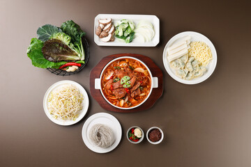 Spicy Short Rib Soup, Galbitang. Korean Healthy Food. Korea Cuisine. Fresh Ingredients.