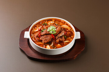 Spicy Short Rib Soup, Galbitang. Korean Healthy Food. Korea Cuisine. Fresh Ingredients.