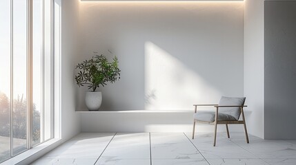 Minimalist home design, white background wall, soft light, high precision. Generative AI.