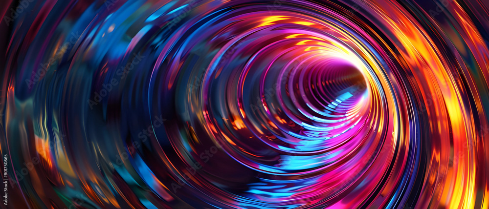 Poster A captivating abstract tunnel featuring vibrant swirling colors and reflections, creating a dynamic and energetic visual effect.
