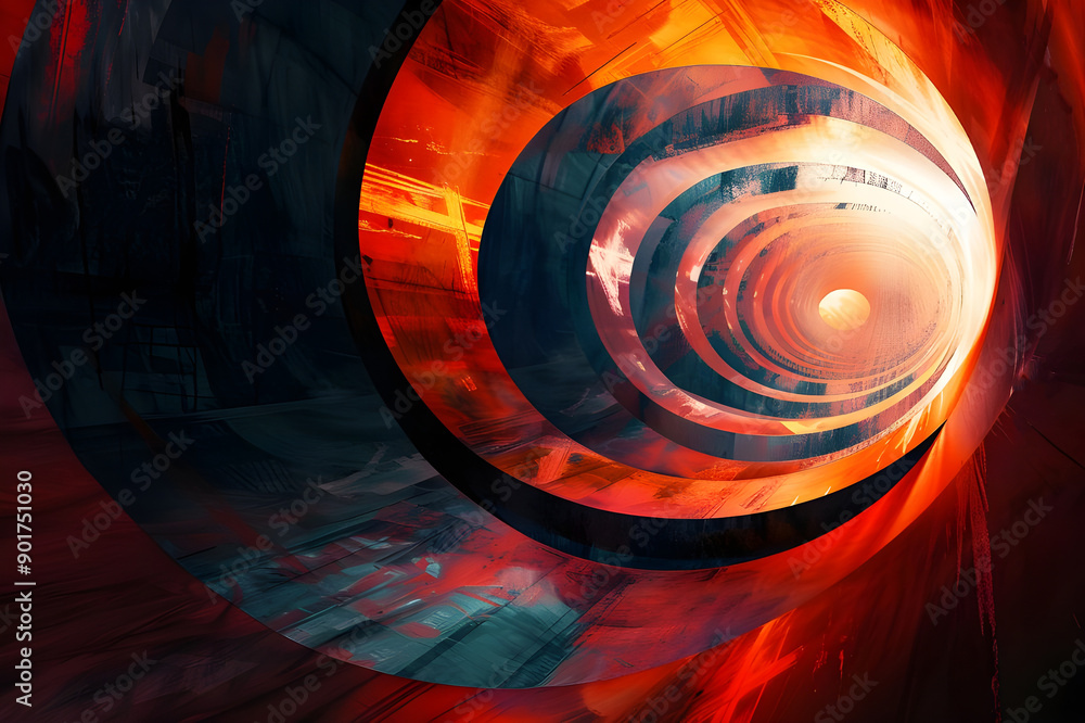 Poster Abstract tunnel design featuring intense fiery orange and red hues, creating a dynamic and energetic visual impact.