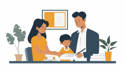 Fototapeta premium Family reviewing a document and Copy Space