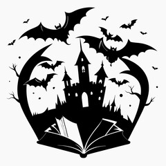 Halloween fairy tale book Silhouette Vector Illustration 