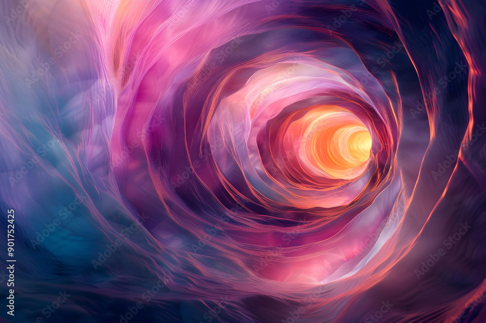 Poster An abstract vortex with soft, vibrant colors blending into a glowing center, creating a mesmerizing and dreamy effect.