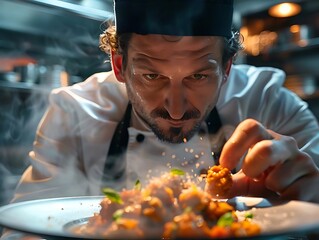 Chef Plating Food, Gourmet Cuisine, Restaurant Kitchen