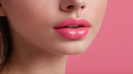 Obraz premium Close-up pink lip lipstick. Generative AI