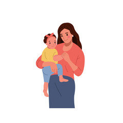 Young mother with baby. Vector cartoon flat style illustration