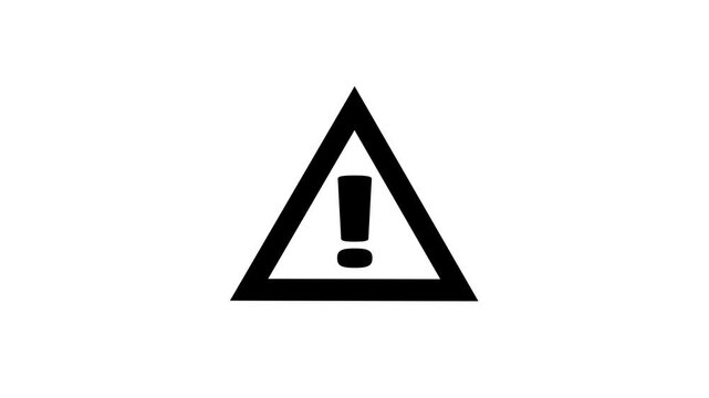 Animated caution sign with flashing exclamation mark icon on a white background