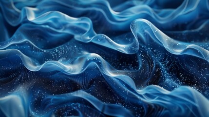 Obraz premium Beautiful abstract background, blue and blue waves of fabric ,shimmer and texture, strokes of paint. Depth of field, blurriness, and volume.