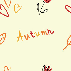 Obraz premium Seamless vector pattern with autumn doodle leaves and flowers