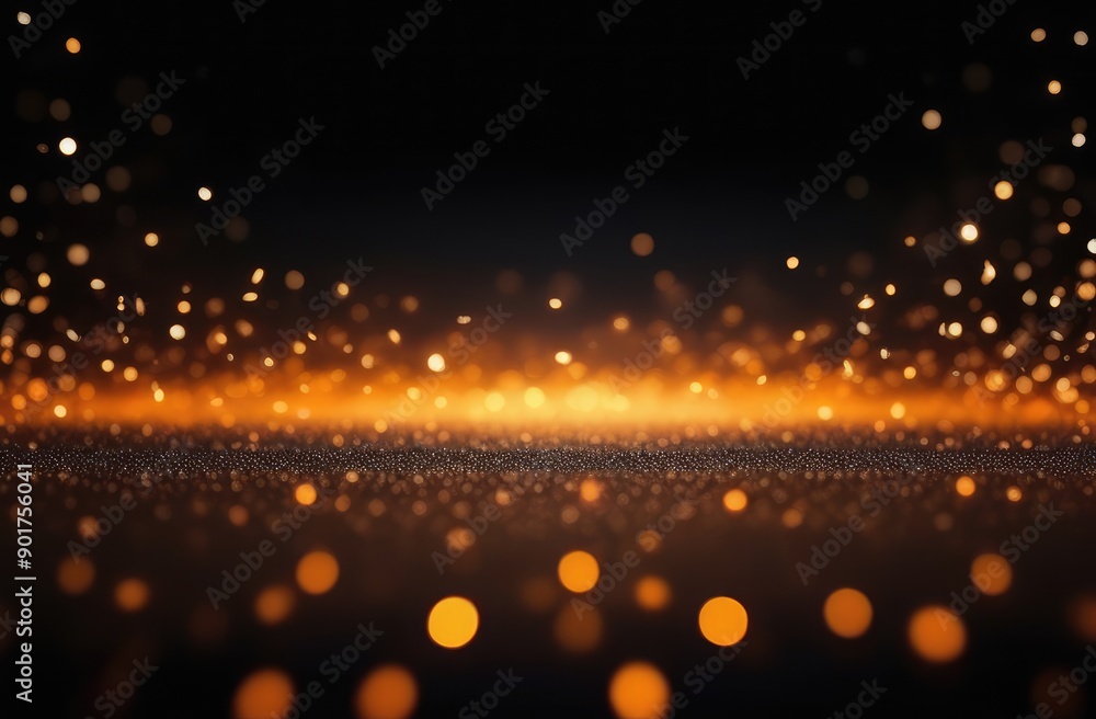 Poster golden bokeh circles on black backdrop. abstract background with copyspace