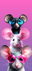 Obraz premium A beautiful moblie wallpaper of three cute little mouse with spectacles 