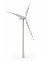 A white wind turbine stands on a clean white surface, perfect for illustrating renewable energy or environmental themes