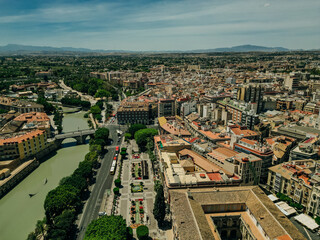 Murcia city centre and Segura river aerial panoramic view.