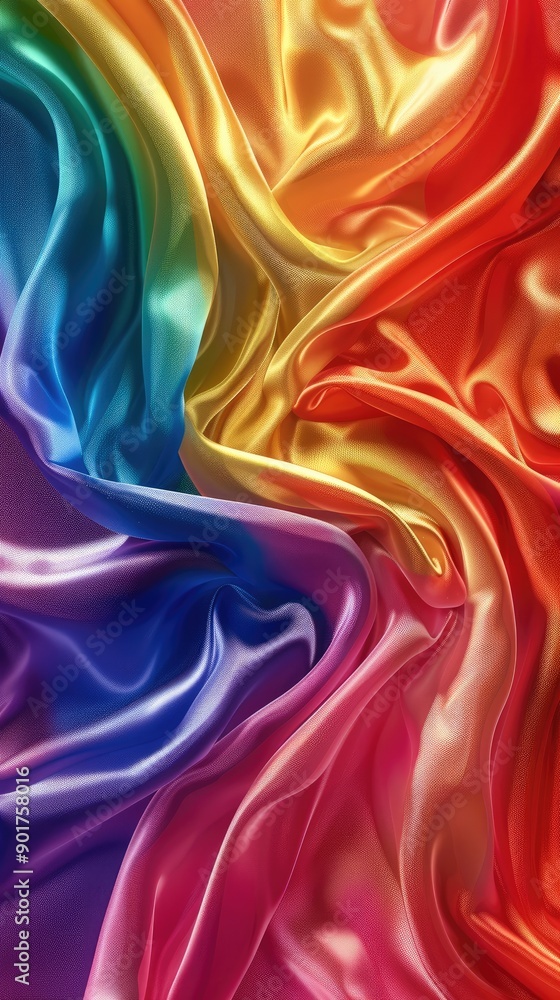 Poster vector rainbow silk fabric seamless pattern, rainbow color. generative ai.