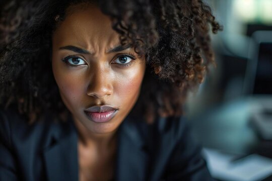 Depressed Young Businesswoman Seated at Office Desk