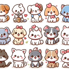 Cute Cartoon Animals Set - Dogs and Cats