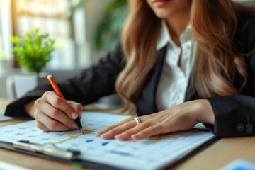 Businesswoman Captured Writing in Her Schedule Diary