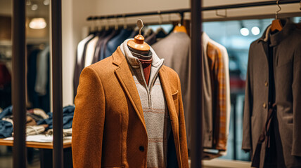 Fototapeta premium Menswear store in English countryside style, autumn and winter clothing collection