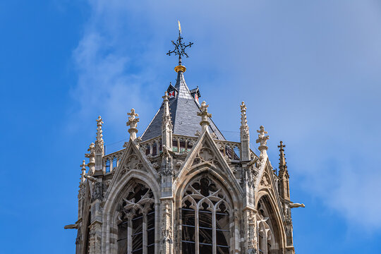 St. Martin's Cathedral or Dom Church (Domkerk, 1254), Gothic church dedicated to Saint Martin of Tours. 112.32-meter-high Dom Tower is highest church tower in Netherlands. Utrecht, the Netherlands.