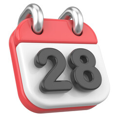 3D calendar. Day 28. Twenty-eighth day of the month. 3D illustration.
