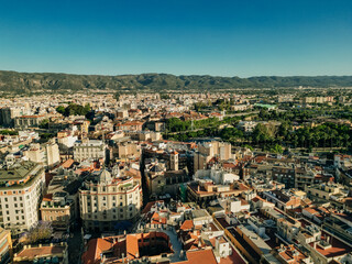 Murcia city centre and Segura river aerial panoramic view.