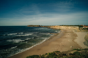 Rock formations of the Papoa island in the site of geological interest of the cliffs of the Peniche peninsula, portugal