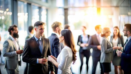 Networking Event Attendees Blurred - People networking at an event, with the background blurred to emphasize the interactions.

