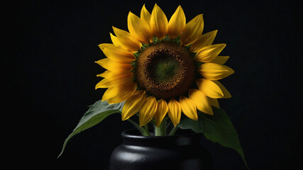 sunflower on black background