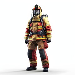 Obraz premium Confident Firefighter in Protective Gear Standing on White Background