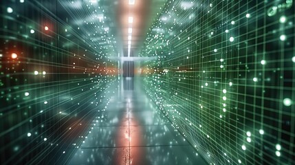 Holographic Interface, This background showcases a transparent holographic grid interface with virtual buttons and data streams. The grid is composed of thin. Generative AI.