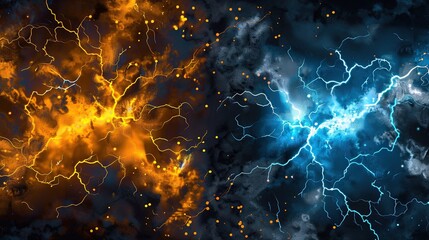   A lightning storm and a black hole centered in an image created by computer