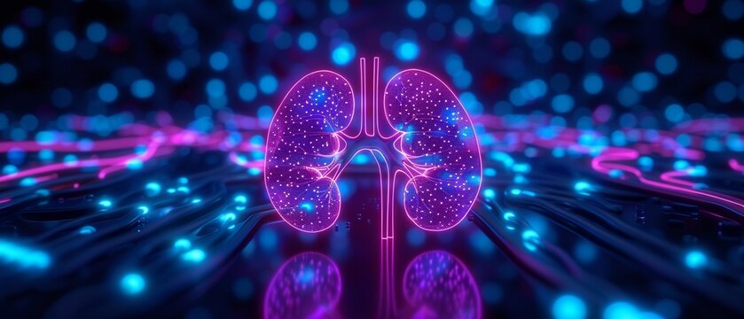 A 3D of renal calculi treatment with detailed anatomical accuracy, Medical, 3D , Neon hues, Futuristic and detailed 8K , high-resolution, ultra HD,up32K HD