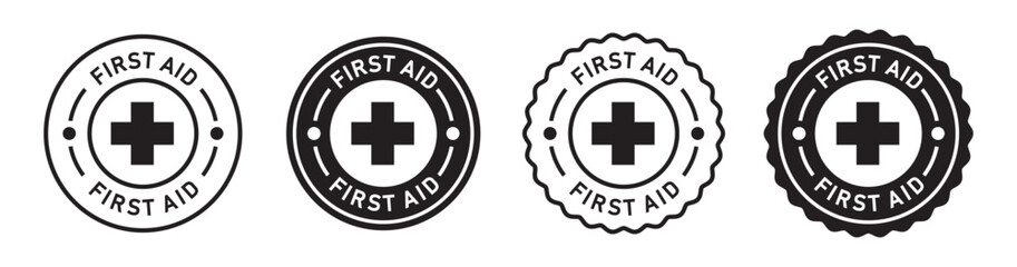 First aid label set icon, vector illustration