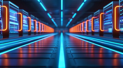 Obraz premium A canvas in a futuristic lab environment, sharp details of tech elements, Scifi, 3D, Neon hues, Hightech and sleek 8K , high-resolution, ultra HD,up32K HD