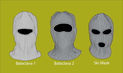 Ski mask. Black ski or bandit mask. Vector image of a white and black mask with slits for the eyes