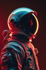 Astronaut in space suit holds a red light, suitable for illustrations about space exploration or futuristic themes