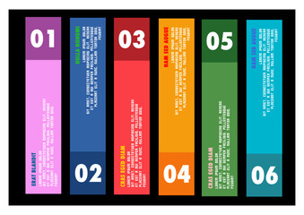 6 steps corporate web background in minimalist style with numbers and text for information and steps