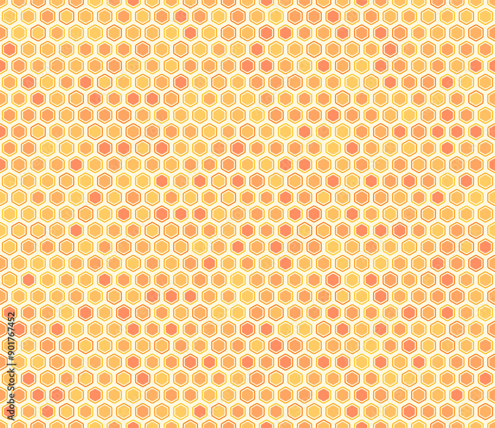 Poster hexagon grid background. bold rounded hexagons mosaic cells with padding and inner solid cells. oran