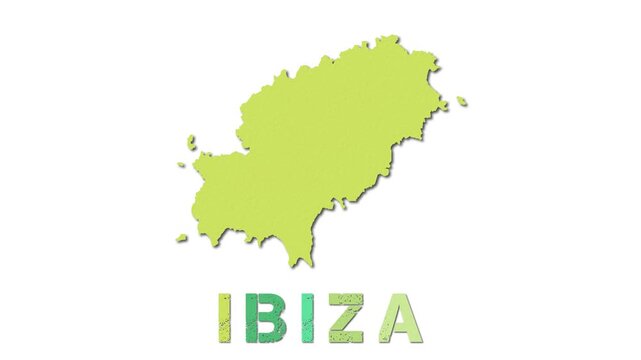 Ibiza map with paper regions. Animated island map growing from regions and title letters falling down. Awesome 4K animation.