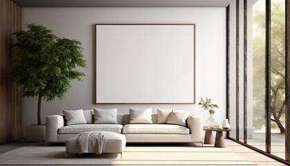 Living room open concept and contemporary decor with empty frame