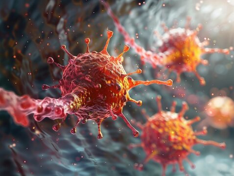 Microscopic view of red and yellow blood cells