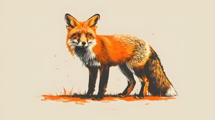 Fototapeta premium Mischievous Fox in Vibrant Risograph with Retro Atmosphere