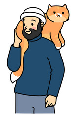 A human with a pet cute cat adorable kitten cat dad orange cat
