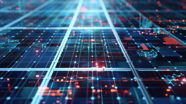 Digital interface showing solar power system efficiency and energy production. 