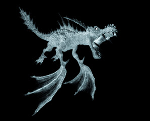 Fototapeta premium water dragon hunting attack on white background