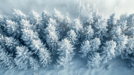Dense Frost-Covered Forest Blankets the Ground in Winter Serenity at Dawn. Generative AI