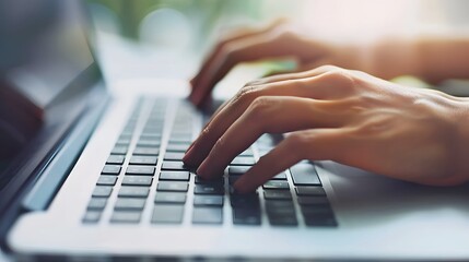 Hand Typing on a Keyboard: A close-up of hands typing on a sleek laptop keyboard.
