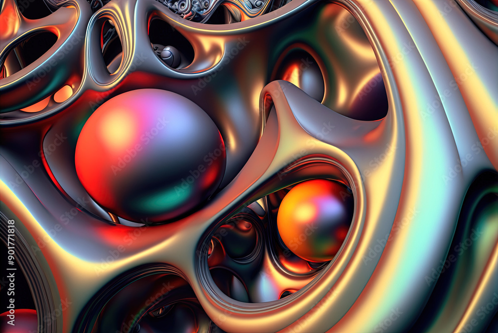 Aufkleber abstract background with colorful fractals. surreal composition with fluid waves of liquid metal.
